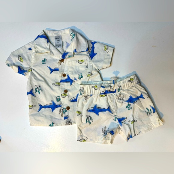 Carter's Other - Carters boy 0-3 month 2 piece linen blend shark short set outfit adorable